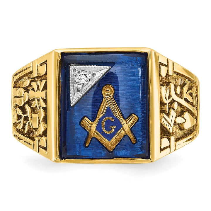 14k Two-Tone Gold IB Goodman with Lab Created Sapphire Blue Lodge Ring
