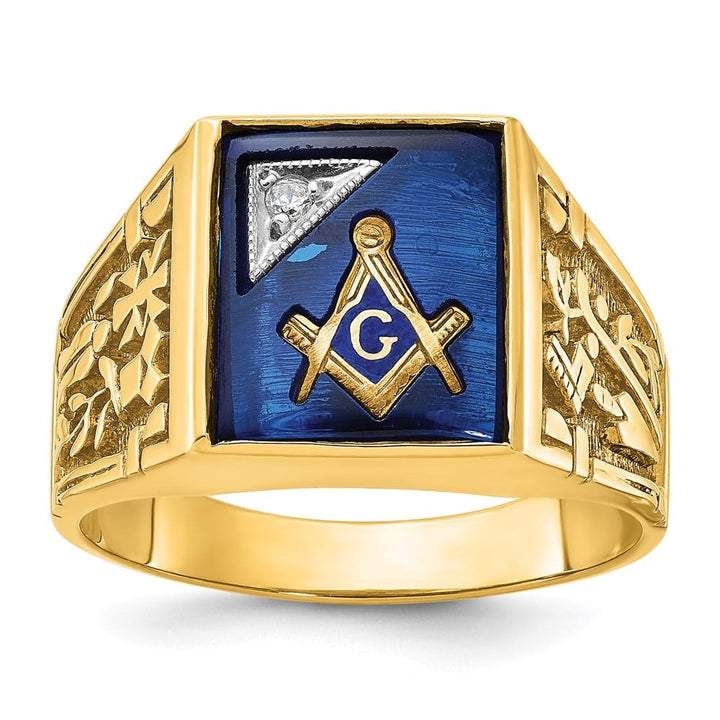 14k Two-Tone Gold IB Goodman with Lab Created Sapphire Blue Lodge Ring