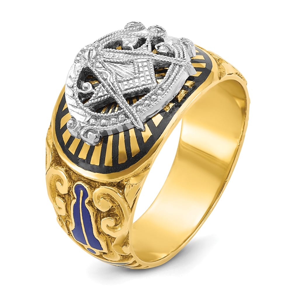 14k Two-Tone Gold IB Goodman with Multi-Color Enamel Blue Lodge Ring