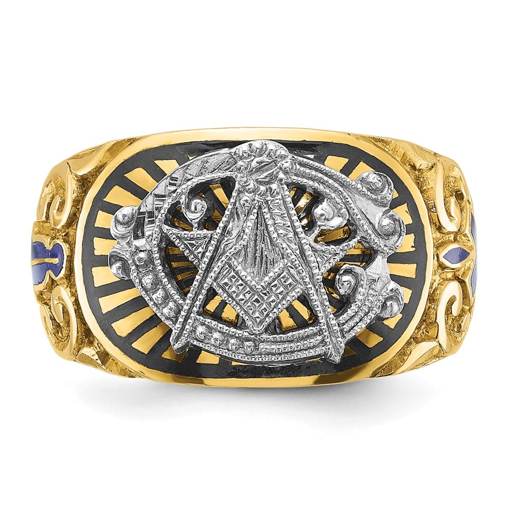 14k Two-Tone Gold IB Goodman with Multi-Color Enamel Blue Lodge Ring