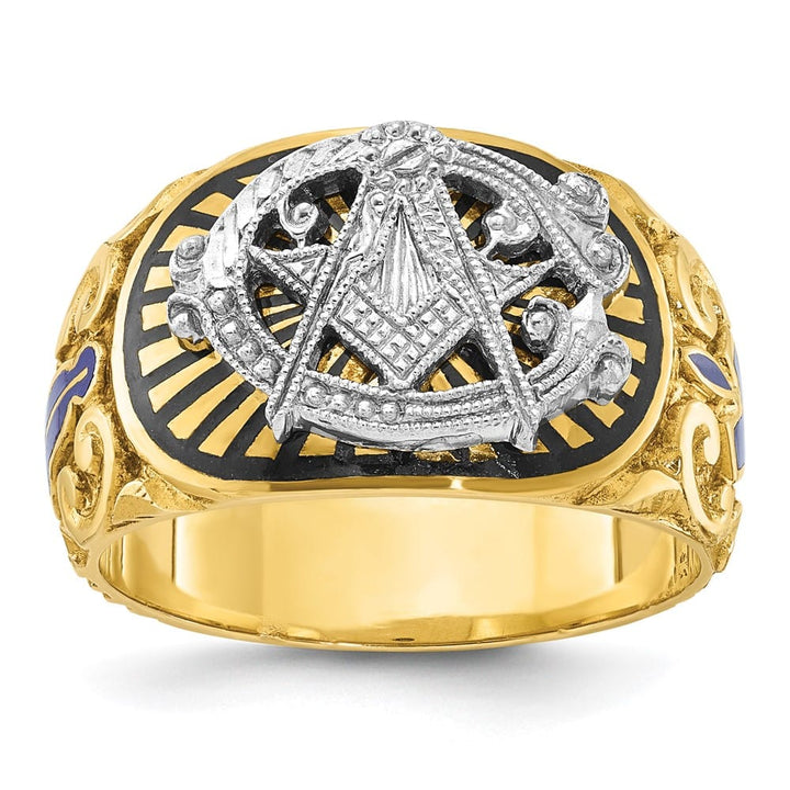 14k Two-Tone Gold IB Goodman with Multi-Color Enamel Blue Lodge Ring