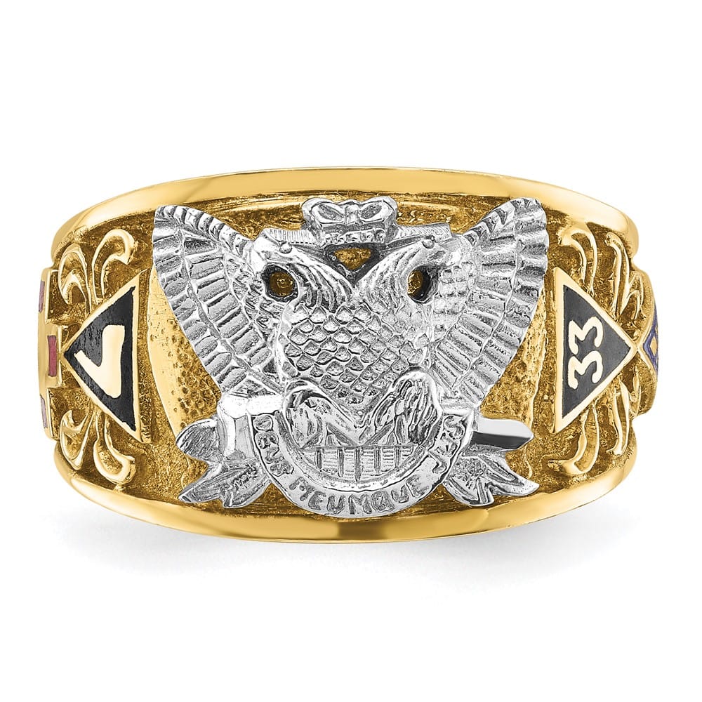 14k Two-Tone Gold IB Goodman with Multi-Color Enamel Masonic Ring