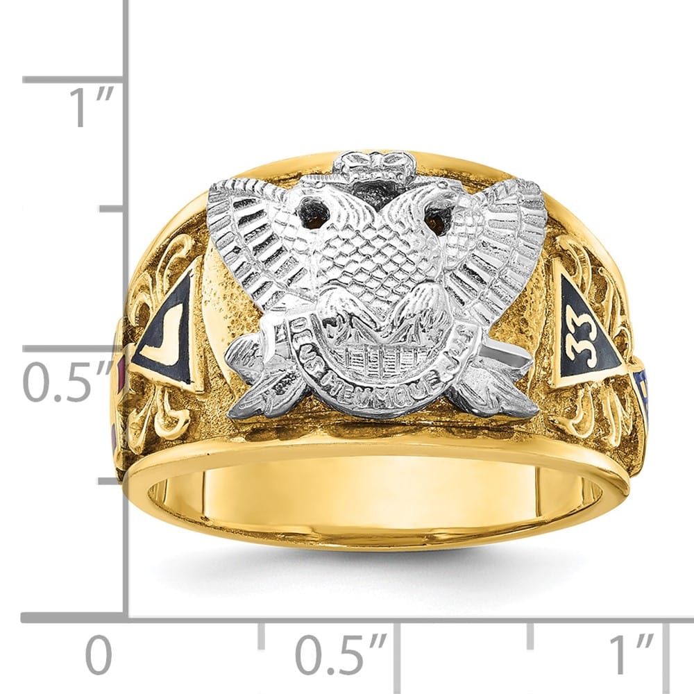 14k Two-Tone Gold IB Goodman with Multi-Color Enamel Masonic Ring