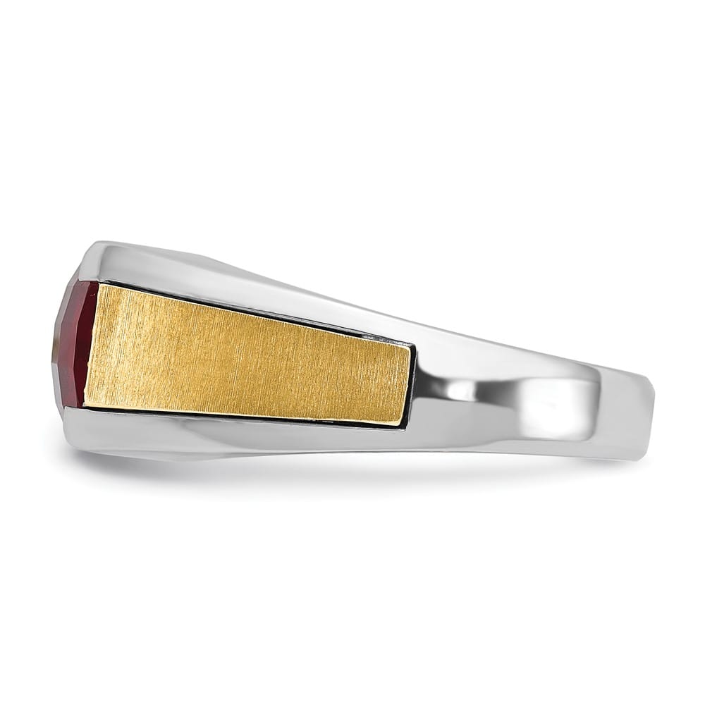 14k Two-Tone Gold Lab Created Garnet and I1 Quality Diamond Men's Ring