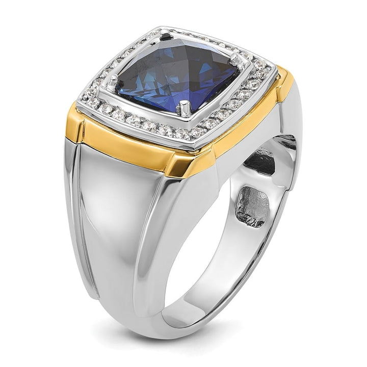 14k Two-Tone Gold Lab Created Sapphire and I1 Diamond Men's Ring