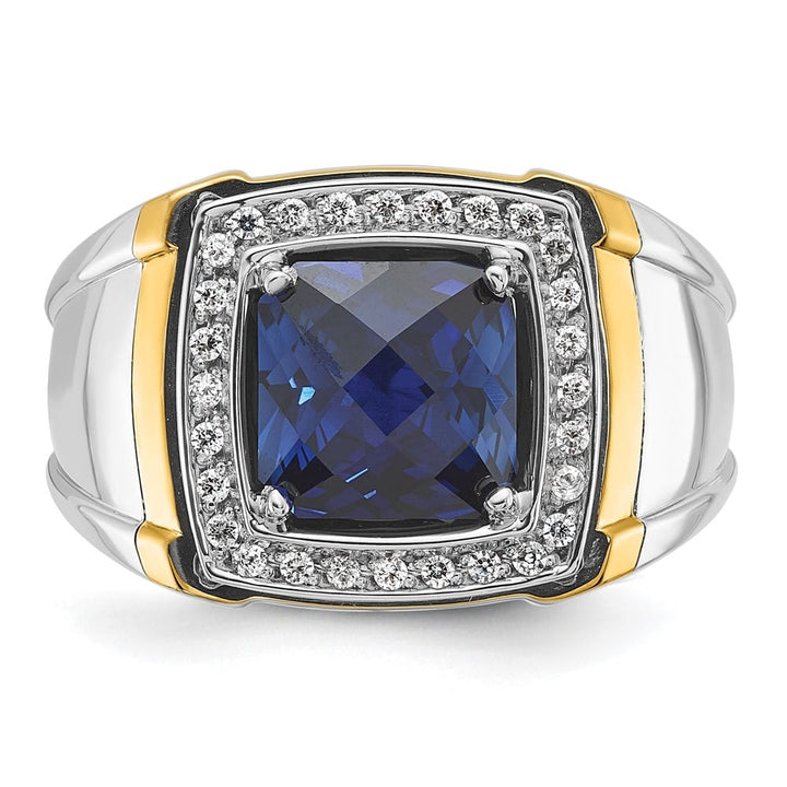 14k Two-Tone Gold Lab Created Sapphire and I1 Diamond Men's Ring