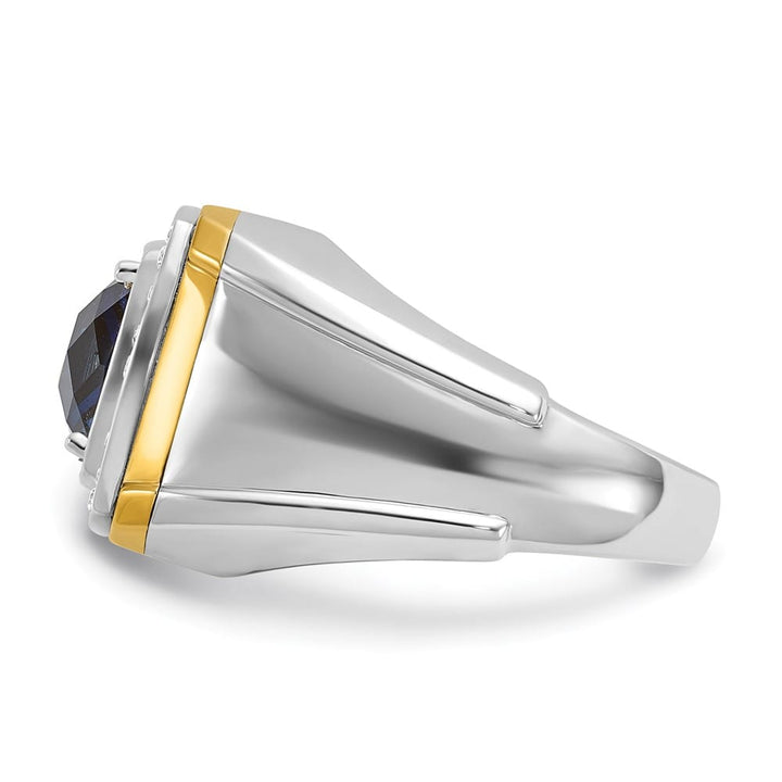 14k Two-Tone Gold Lab Created Sapphire and I1 Diamond Men's Ring