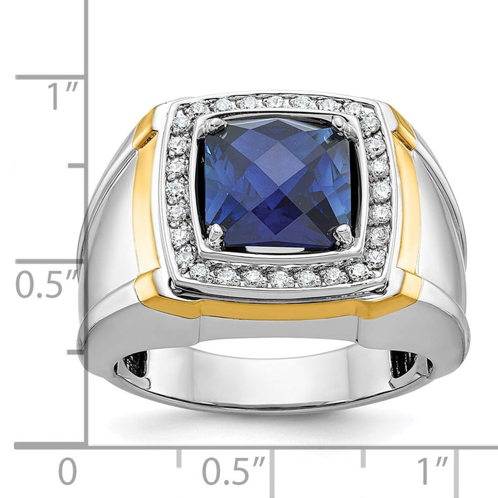 14k Two-Tone Gold Lab Created Sapphire and I1 Diamond Men's Ring