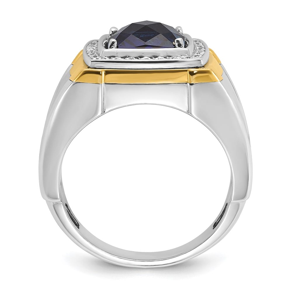 14k Two-Tone Gold Lab Created Sapphire and I1 Diamond Men's Ring