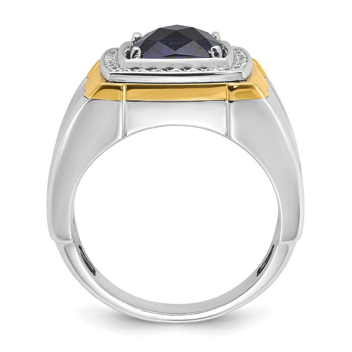 14k Two-Tone Gold Lab Created Sapphire and I1 Diamond Men's Ring