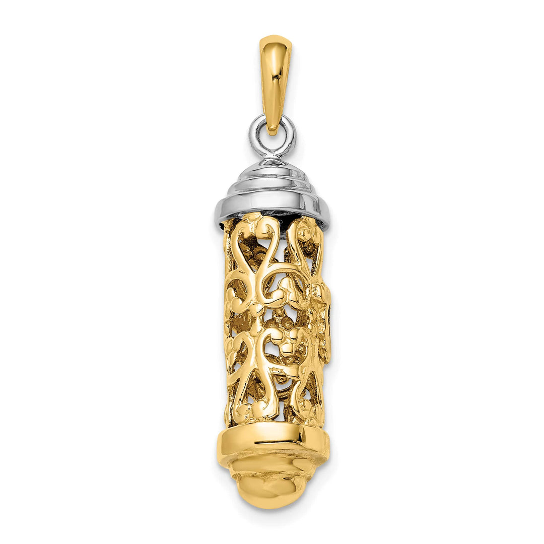 14K Two-Tone Gold Large 3-D Mezuzah Pendant