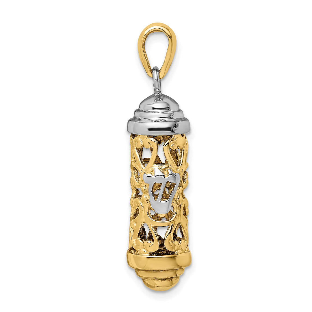 14K Two-Tone Gold Large 3-D Mezuzah Pendant