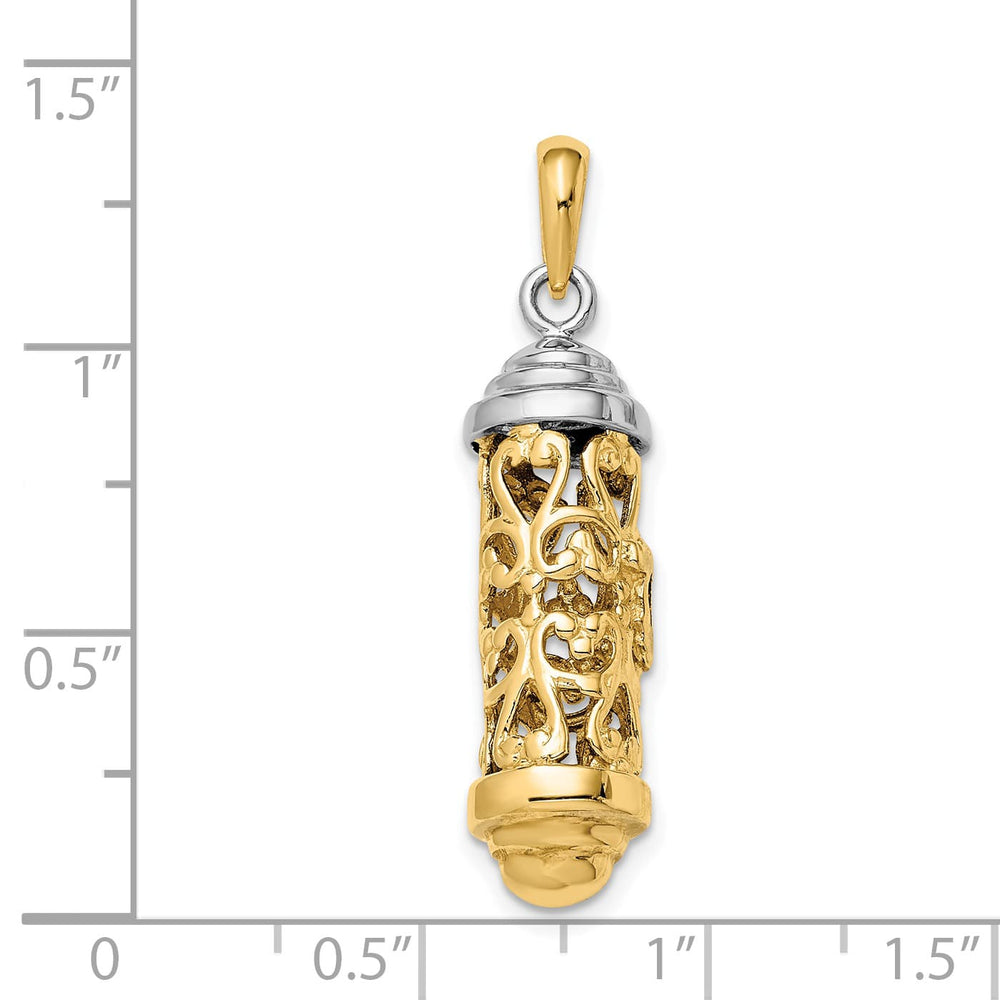 14K Two-Tone Gold Large 3-D Mezuzah Pendant