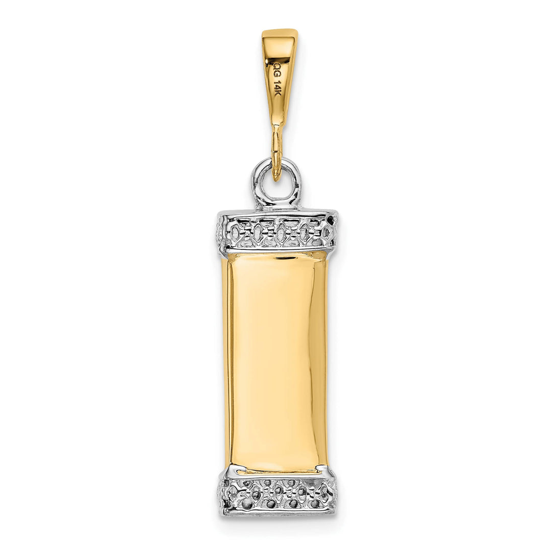 14K Two-Tone Gold Large 3-D Mezuzah with Shin Pendant
