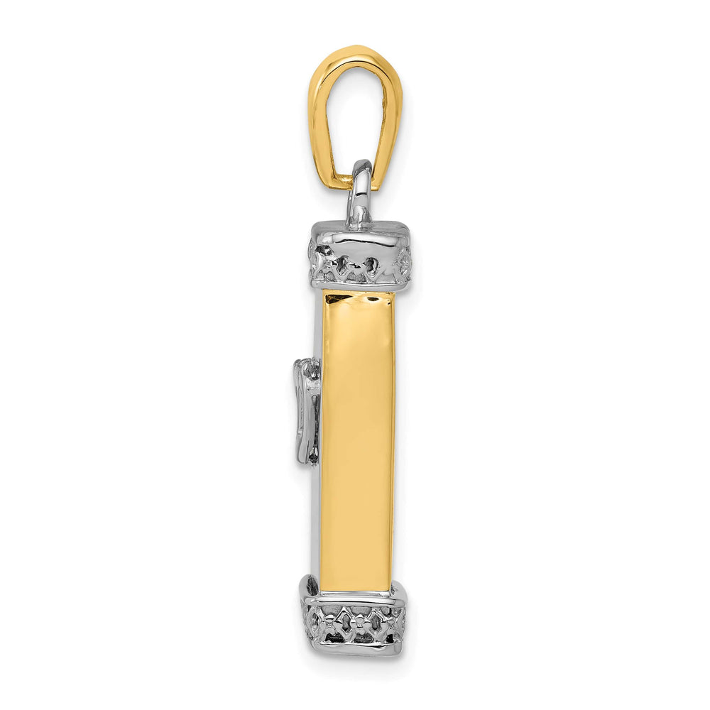 14K Two-Tone Gold Large 3-D Mezuzah with Shin Pendant