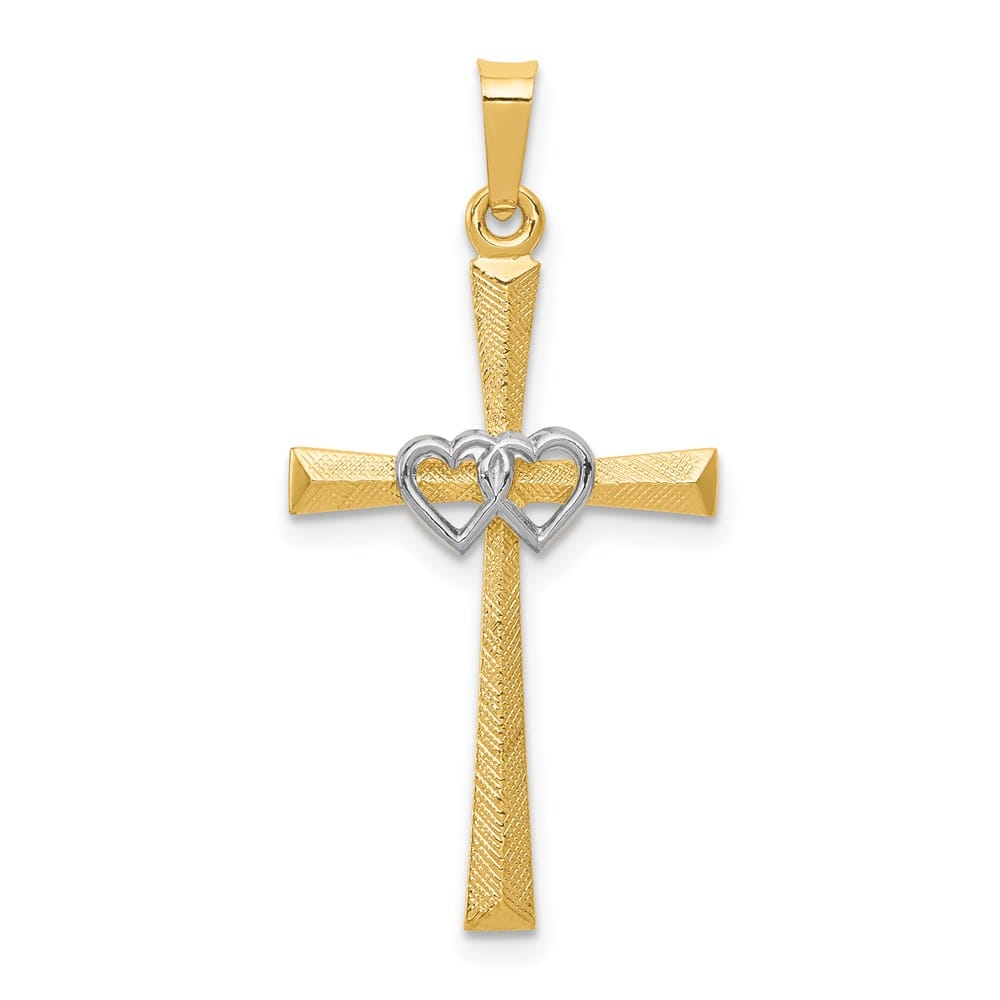 14K Two-Tone Gold Latin Cross with Hearts Pendant