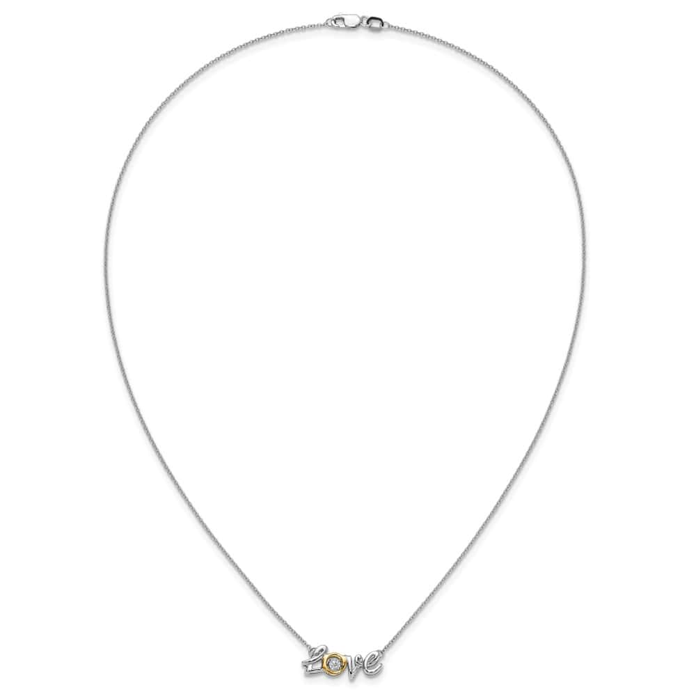 14K Two-Tone Gold LOVE Moving .03 carat Diamond 18 inch Necklace