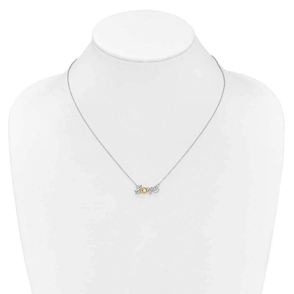 14K Two-Tone Gold LOVE Moving .03 carat Diamond 18 inch Necklace