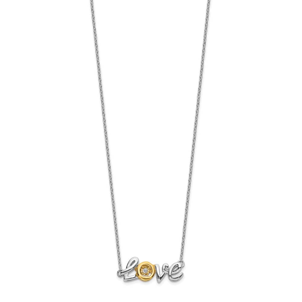 14K Two-Tone Gold LOVE Moving .03 carat Diamond 18 inch Necklace