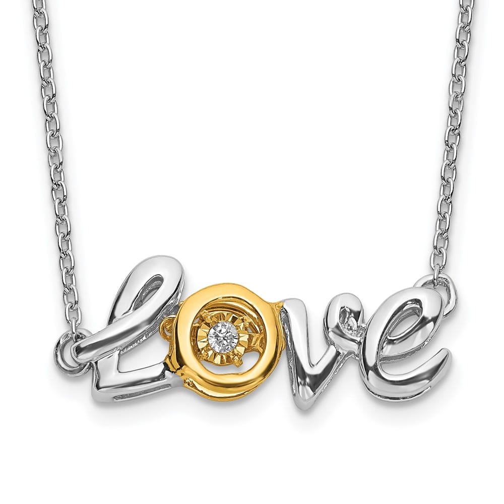 14K Two-Tone Gold LOVE Moving .03 carat Diamond 18 inch Necklace