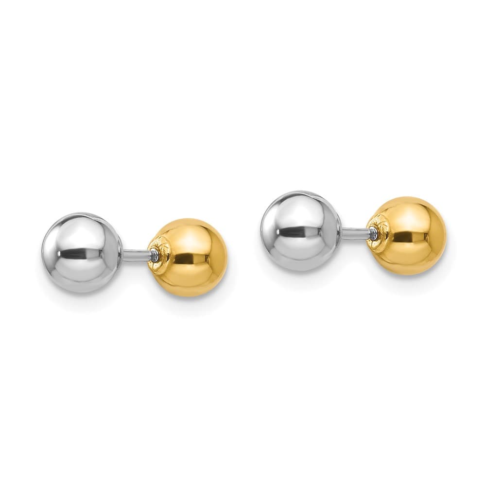 14K Two-Tone Gold Madi K Reversible 5mm Ball Screwback Post Earrings, view 4 of 6
