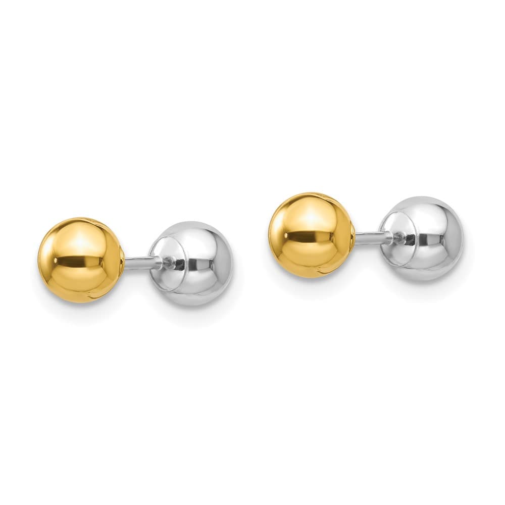 14K Two-Tone Gold Madi K Reversible 5mm Ball Screwback Post Earrings, view 2 of 6