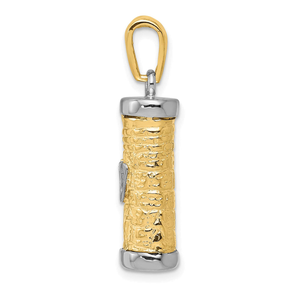14K Two-Tone Gold Medium 3-D Mezuzah with Shin Pendant