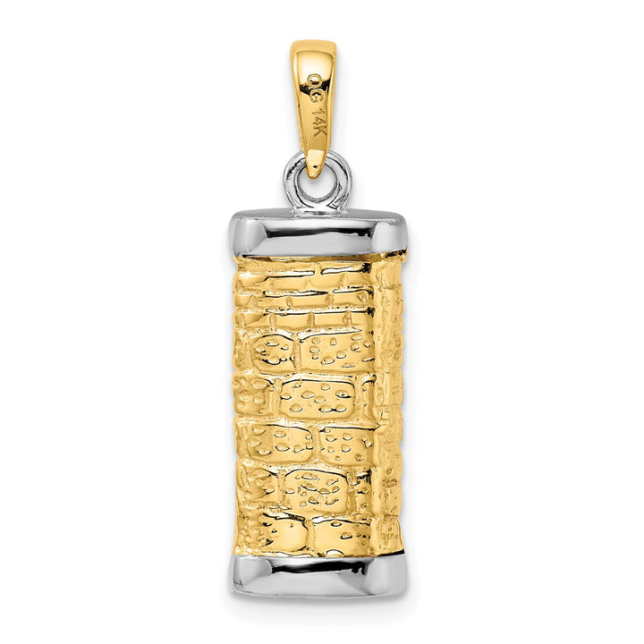 14K Two-Tone Gold Medium 3-D Mezuzah with Shin Pendant