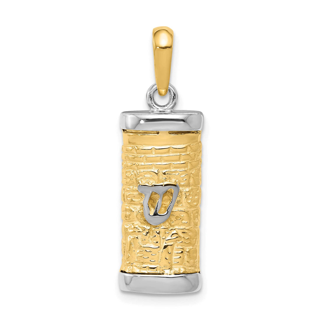 14K Two-Tone Gold Medium 3-D Mezuzah with Shin Pendant