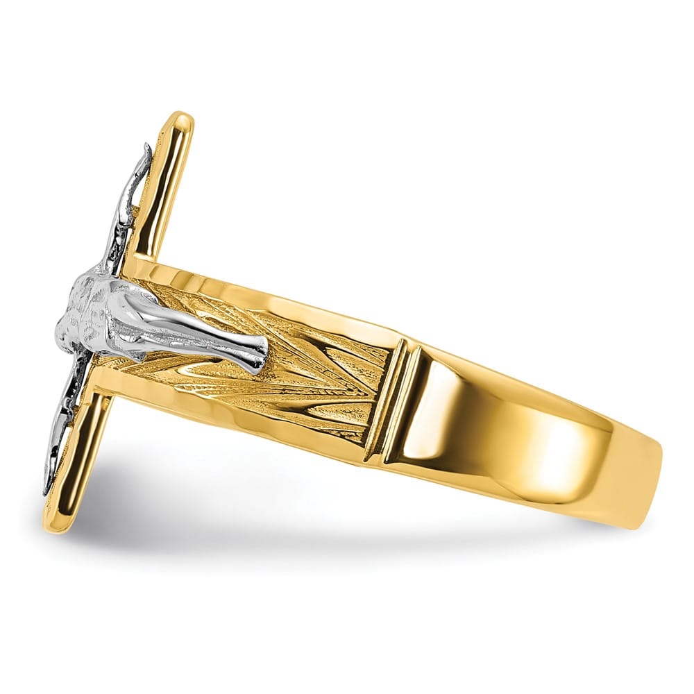 14k Two-Tone Gold Men's Polished and D.C. Crucifix Ring