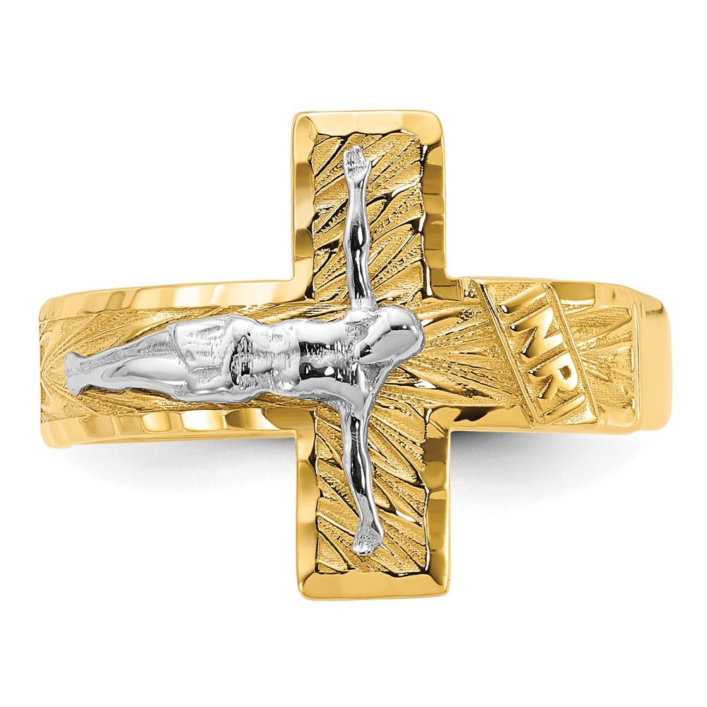 14k Two-Tone Gold Men's Polished and D.C. Crucifix Ring