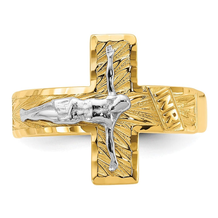 14k Two-Tone Gold Men's Polished and D.C. Crucifix Ring