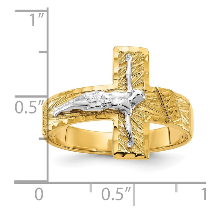 14k Two-Tone Gold Men's Polished and D.C. Crucifix Ring