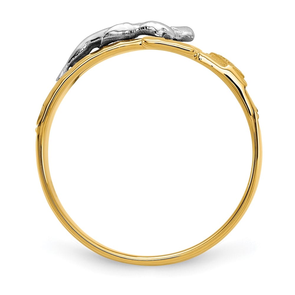 14k Two-Tone Gold Men's Polished and D.C. Crucifix Ring