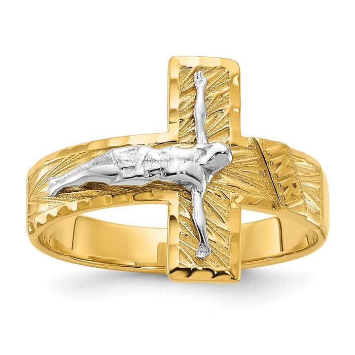 14k Two-Tone Gold Men's Polished and D.C. Crucifix Ring