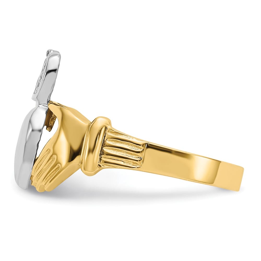 14k Two-Tone Gold Men's Polished Claddagh Ring