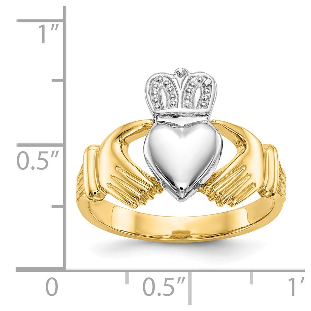 14k Two-Tone Gold Men's Polished Claddagh Ring
