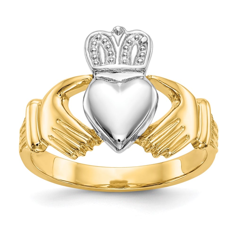 14k Two-Tone Gold Men's Polished Claddagh Ring