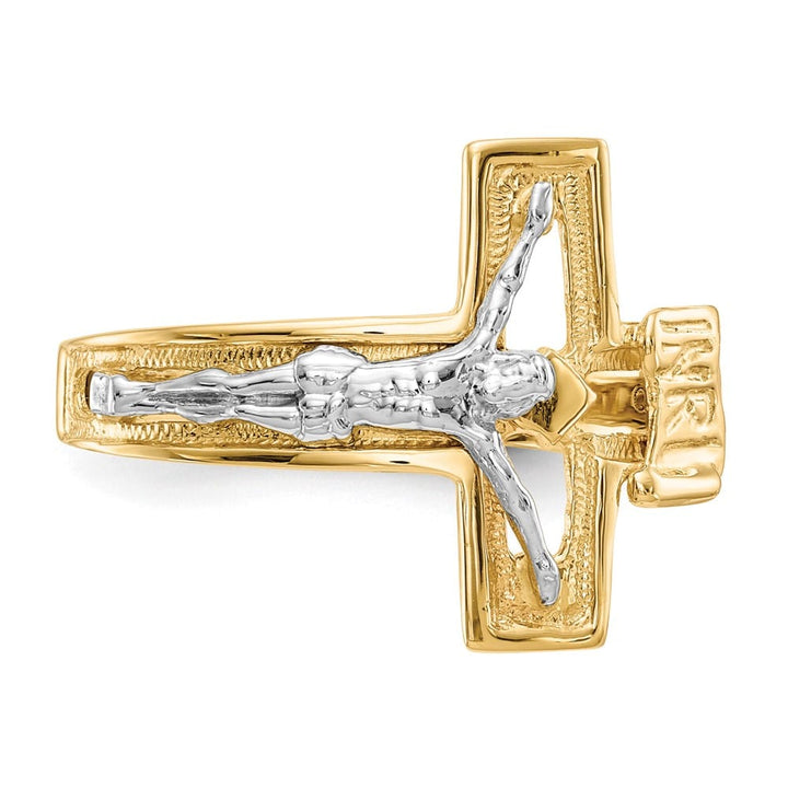 14k Two-Tone Gold Men's Polished Crucifix Ring