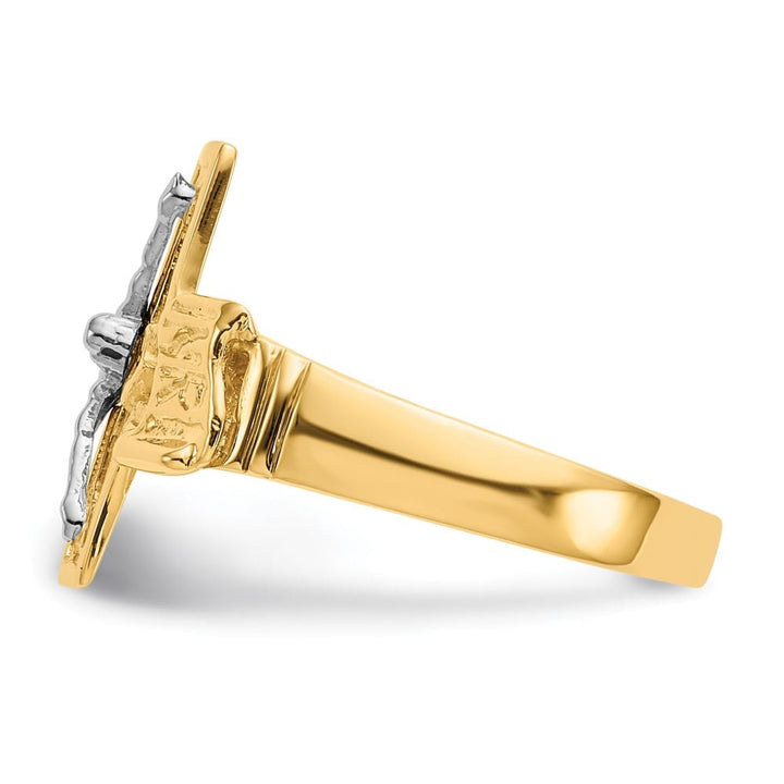 14k Two-Tone Gold Men's Polished Crucifix Ring