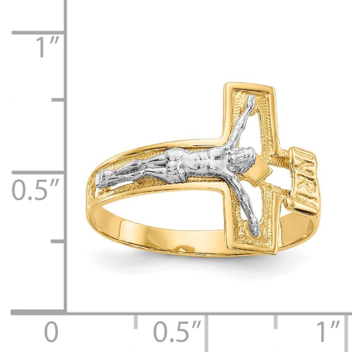 14k Two-Tone Gold Men's Polished Crucifix Ring