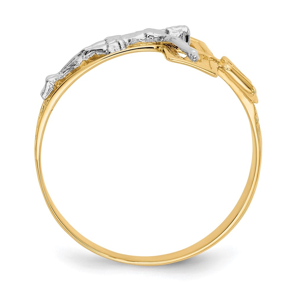14k Two-Tone Gold Men's Polished Crucifix Ring