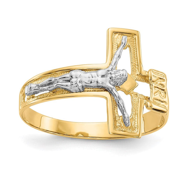 14k Two-Tone Gold Men's Polished Crucifix Ring