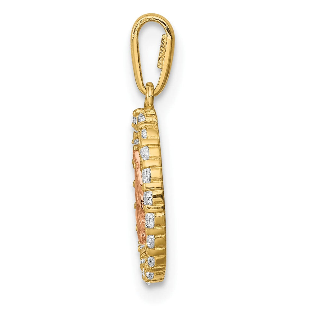 14K Two-Tone Gold Our Lady of Guadalupe CZ Oval Pendant