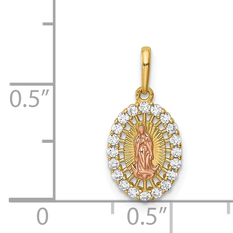 14K Two-Tone Gold Our Lady of Guadalupe CZ Oval Pendant