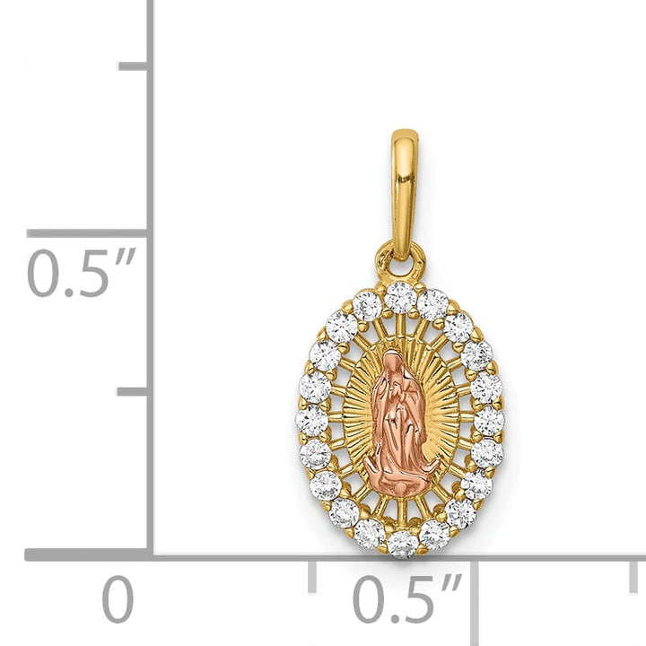 14K Two-Tone Gold Our Lady of Guadalupe CZ Oval Pendant