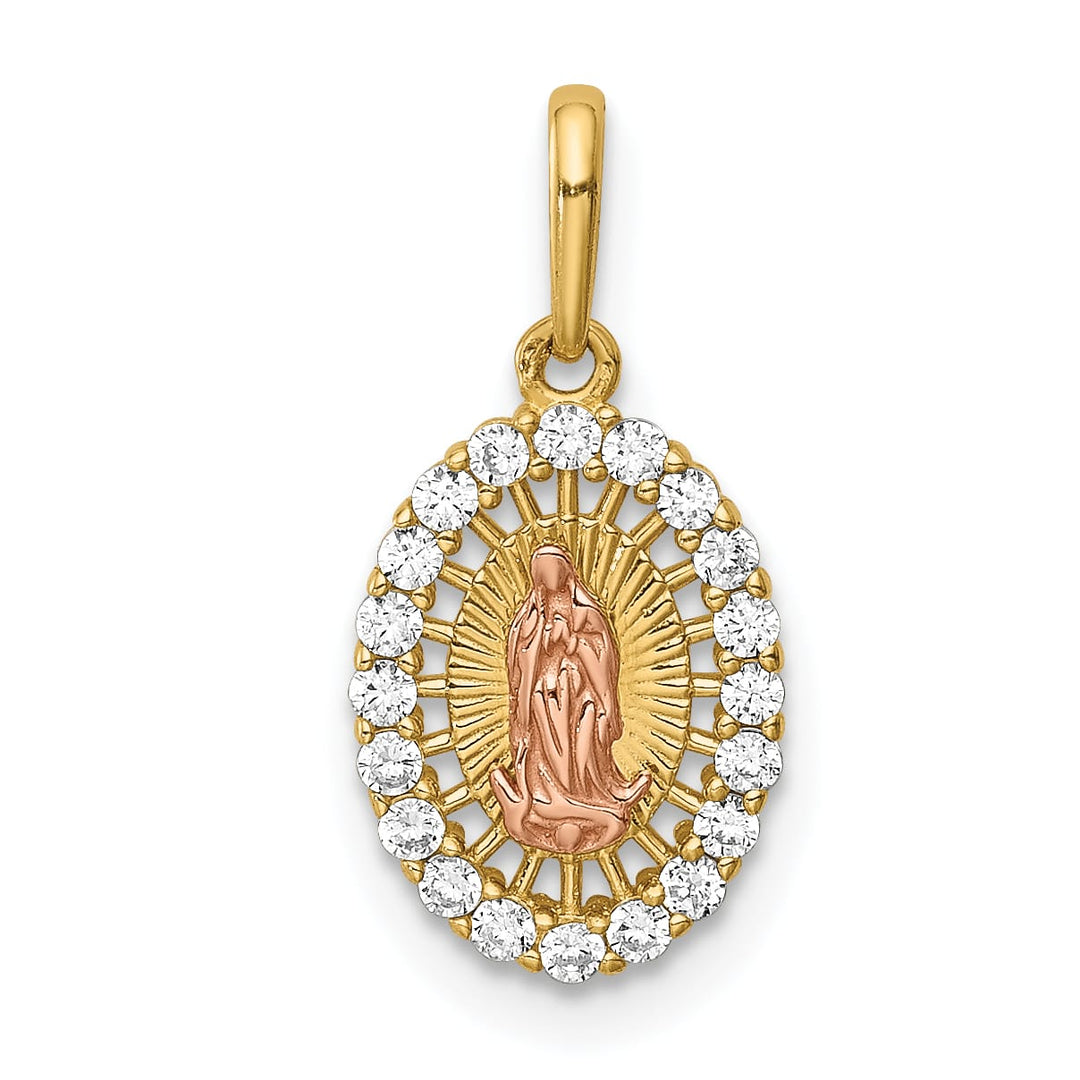 14K Two-Tone Gold Our Lady of Guadalupe CZ Oval Pendant