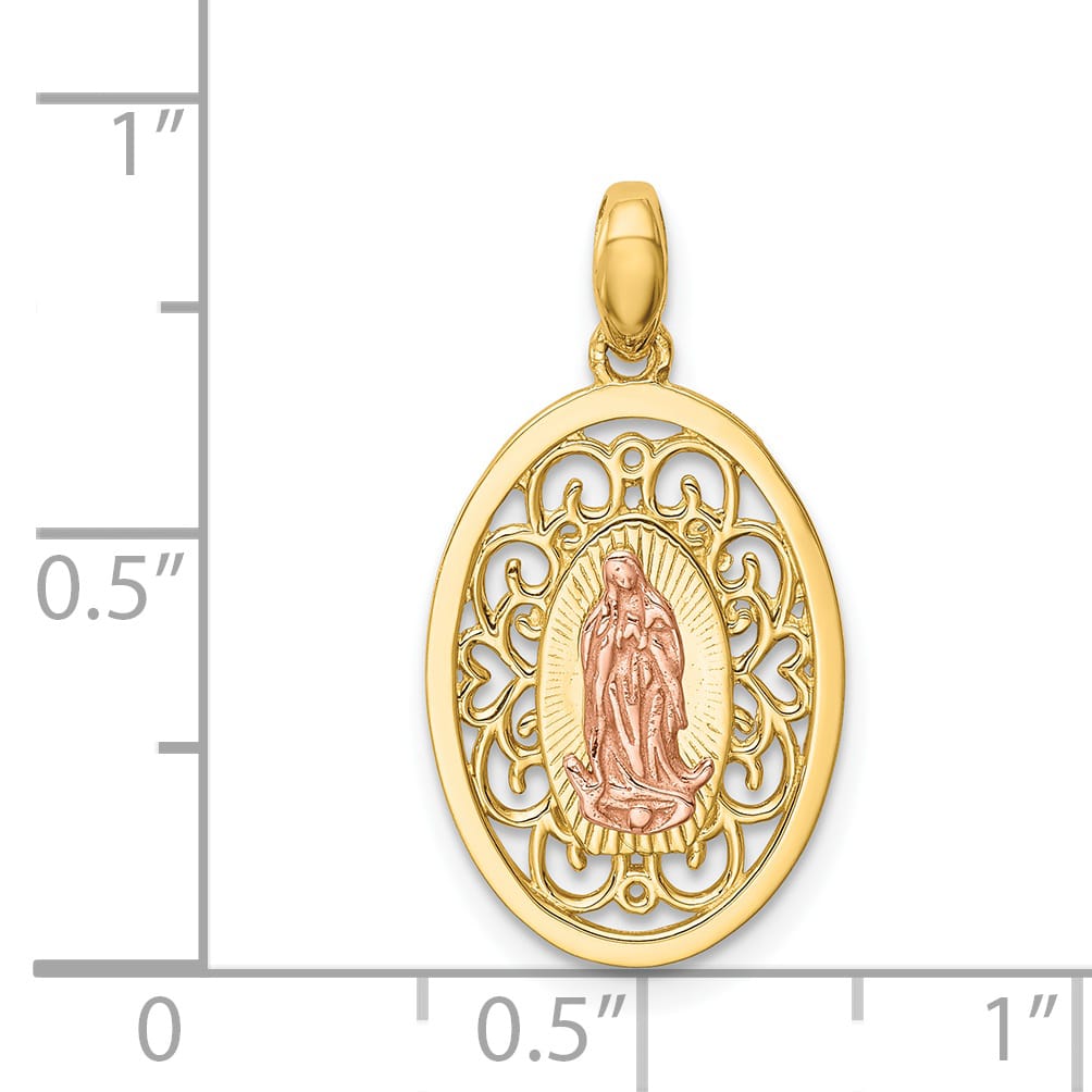 14K Two-Tone Gold Our Lady of Guadalupe Oval Pendant