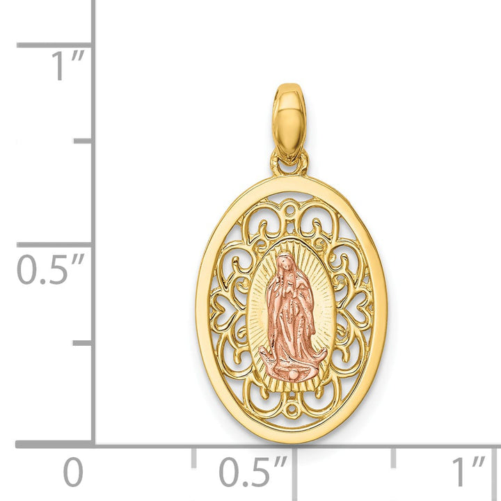 14K Two-Tone Gold Our Lady of Guadalupe Oval Pendant