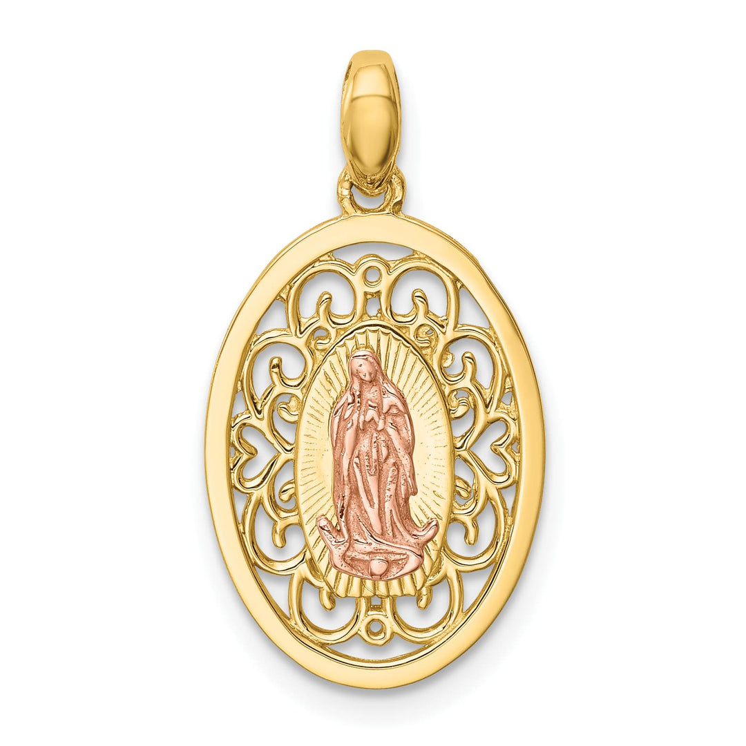 14K Two-Tone Gold Our Lady of Guadalupe Oval Pendant
